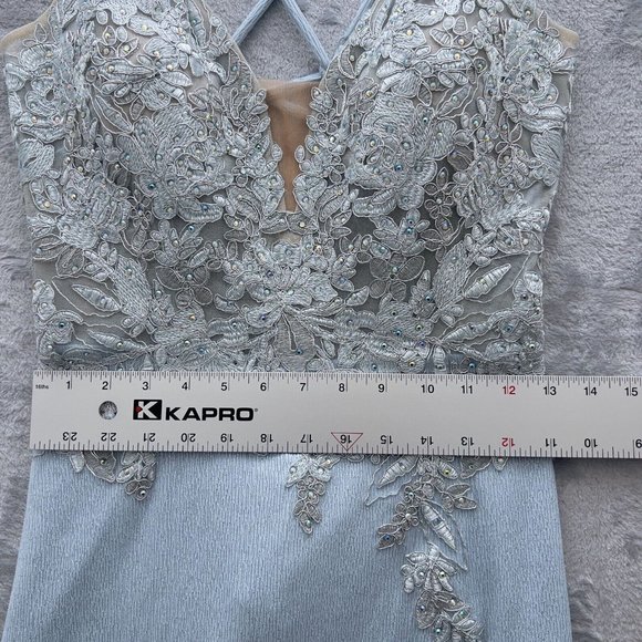 NEW XSCAPE 4366X Long Glitter Embroidered Gown Dress Size 6 Blue.Silver NWT 0074 - Picture 10 of 14
